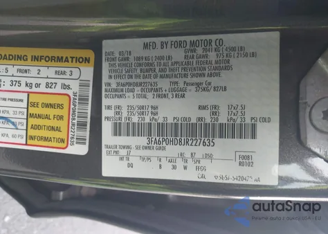 2018 Ford Fusion Se from USA, damaged, VIN 3FA6P0HD8JR227635